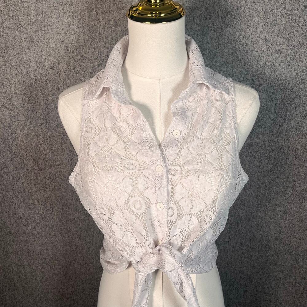 VTG Y2K 90s Wet Seal Women's White Lace Sleeveless Blouse Cottagecore Size S